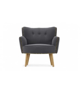 Fauteuil rétro clouté lin gris